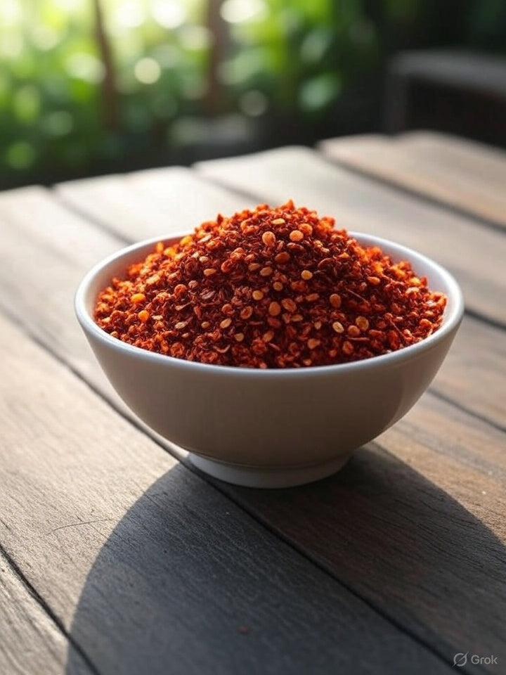 Desi chilli flakes for tempering, marinades, and spicy chilli oil
