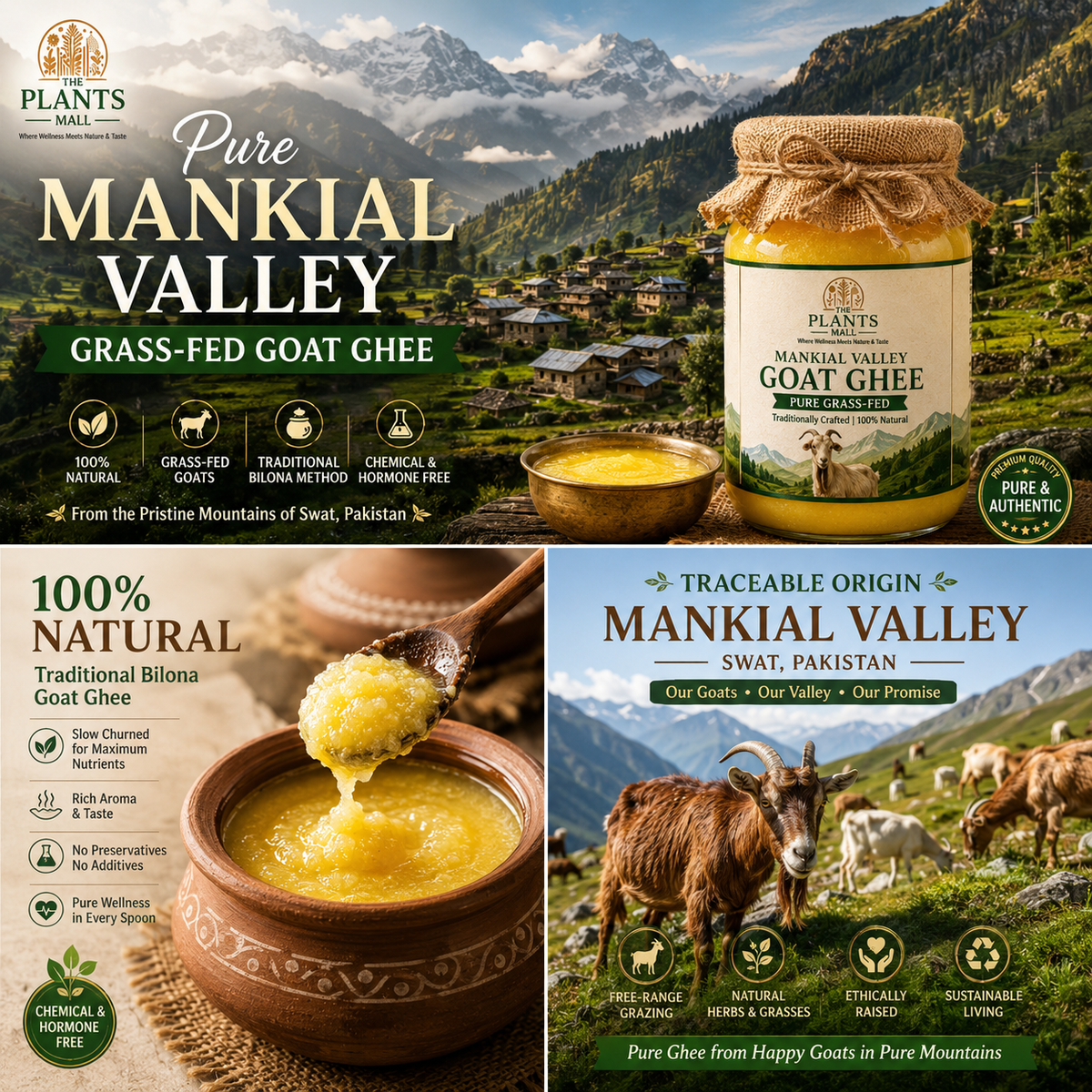 Pure Mankial Valley Goat Ghee – Grass & Natural Herb Fed Desi Goat Ghee from Swat | Organic Bilona Goat Milk Ghee