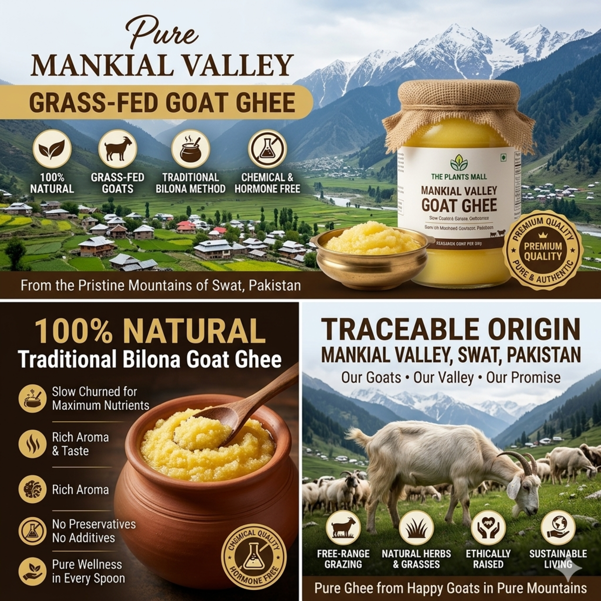 Pure Mankial Valley Goat Ghee – Grass & Natural Herb Fed Desi Goat Ghee from Swat | Organic Bilona Goat Milk Ghee