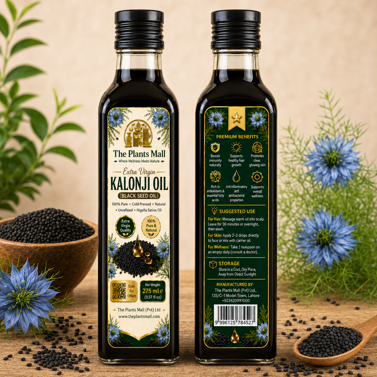 Extra Virgin Kalonji Oil (Black Seed Oil) – 100% Pure Cold Pressed Nigella Sativa Oil | Immunity, Hair & Skin Care