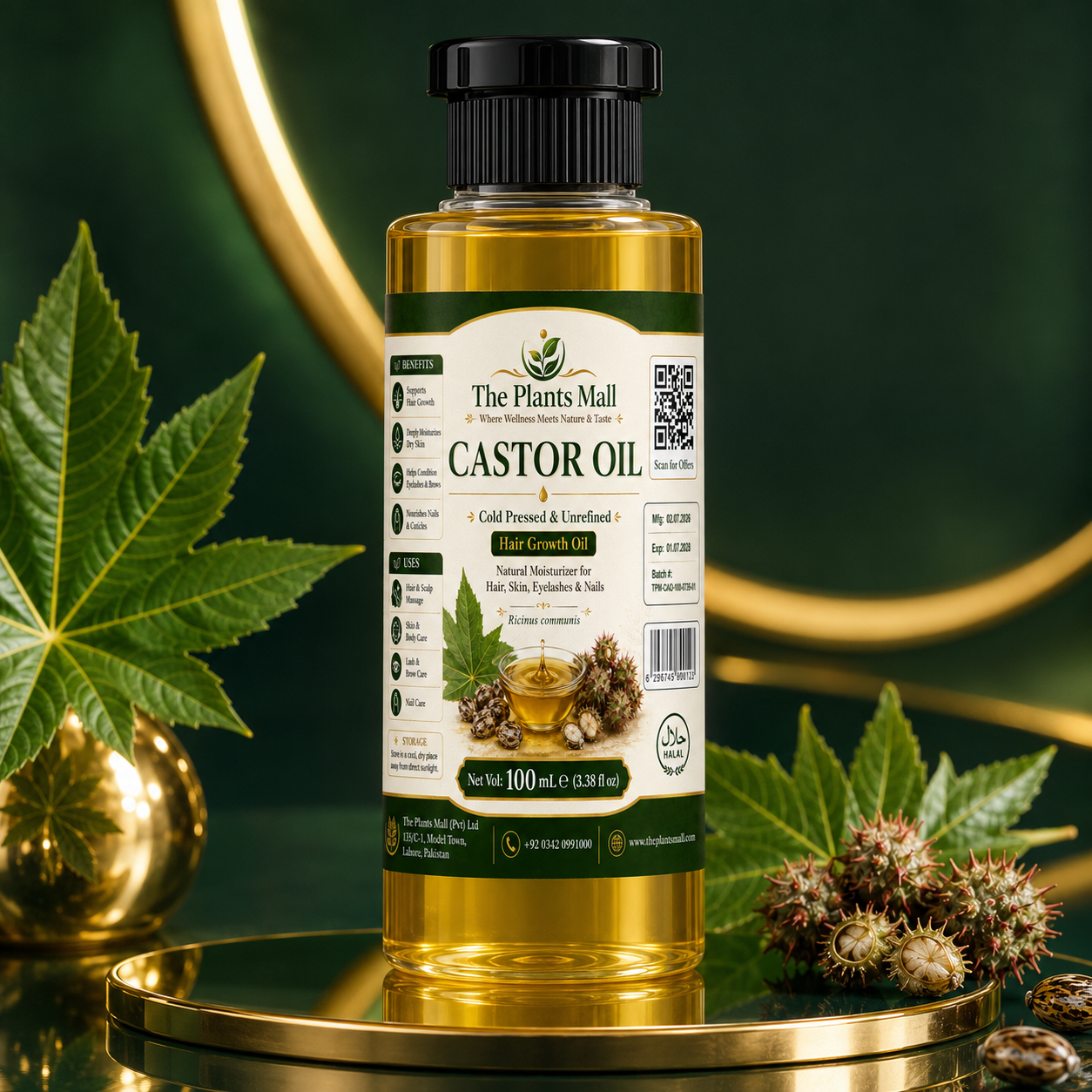 Castor Oil – Cold Pressed, Natural & Unrefined Hair Growth and Skin Care Oil | The Plants Mall