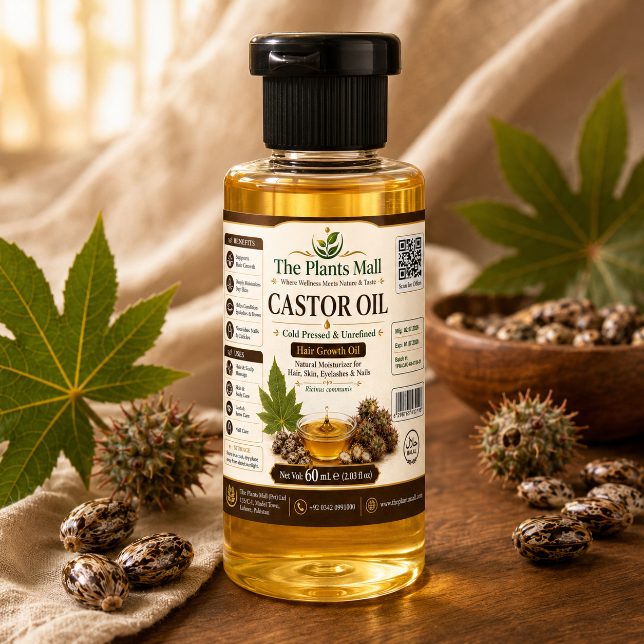 Castor Oil – Cold Pressed, Natural & Unrefined Hair Growth and Skin Care Oil | The Plants Mall