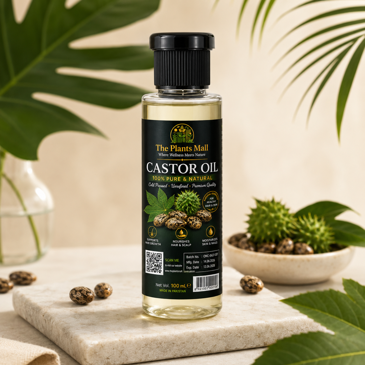 100% Pure Castor Oil 100ml Cold Pressed Natural Hair Growth Oil by The Plants Mall