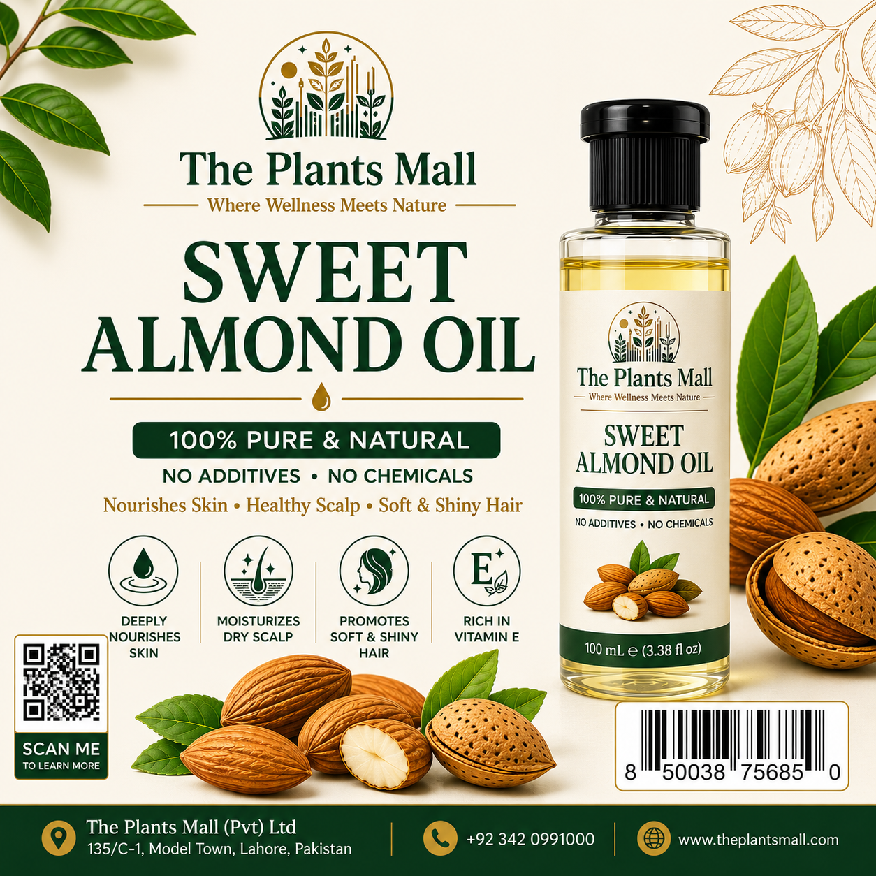 Natural almond oil beauty treatment for healthy scalp