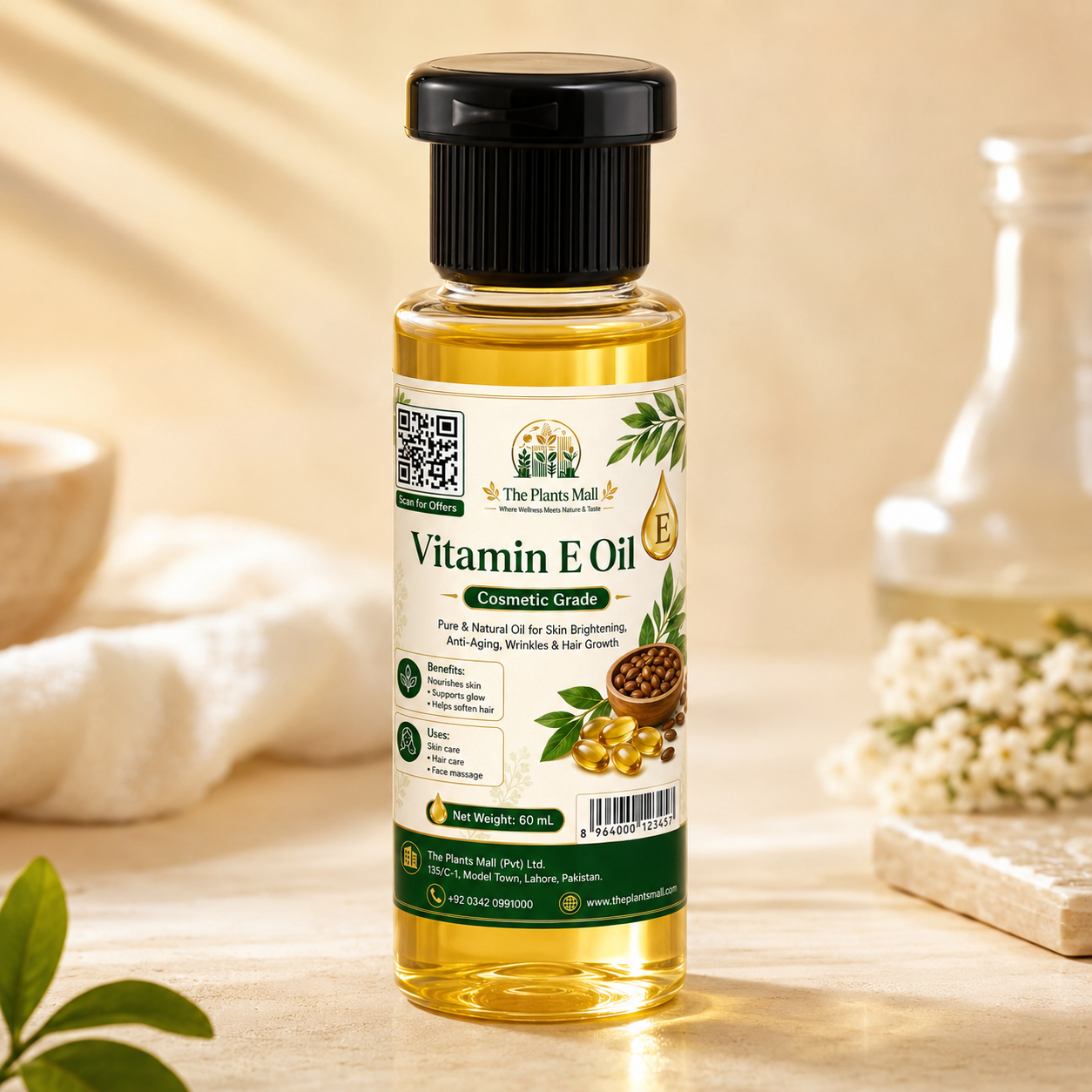 Natural Vitamin E Oil for Skin and Hair Care