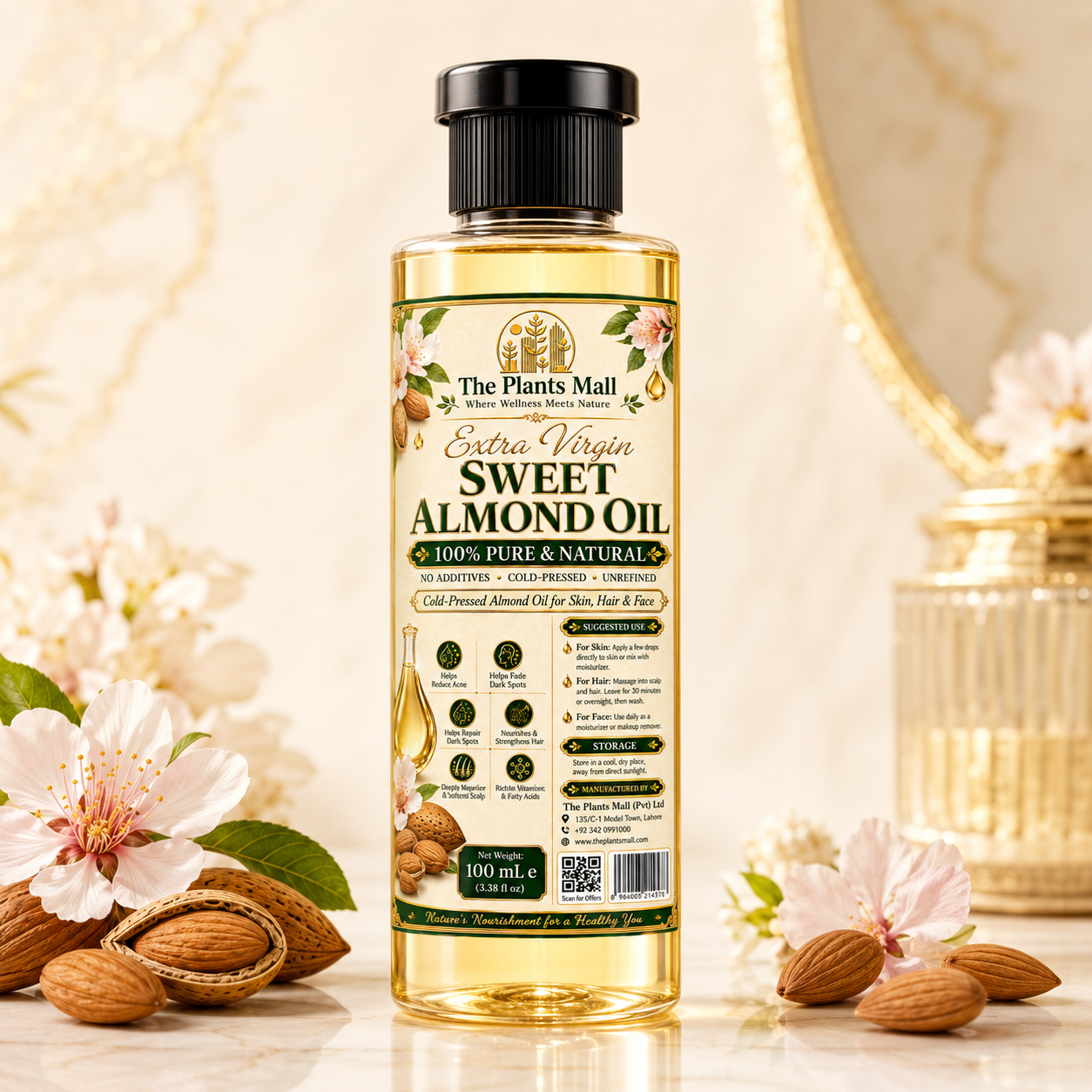 Pure almond oil moisturizing skincare solution